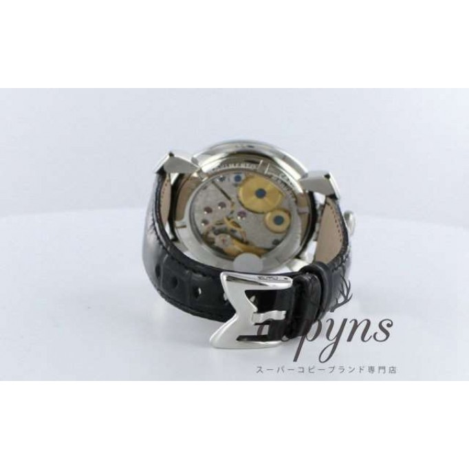 ガガミラノ 偽物 マニュアーレ48mm 5010.4 手巻き スモールセコンド レザー ブラック メンズ