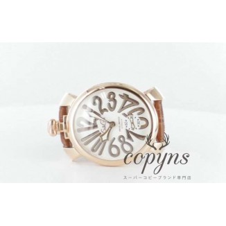 ガガミラノ 偽物 マニュアーレ48mm 5011.8 手巻き スモールセコンド レザー ブラウン/PGPホワイト メンズ