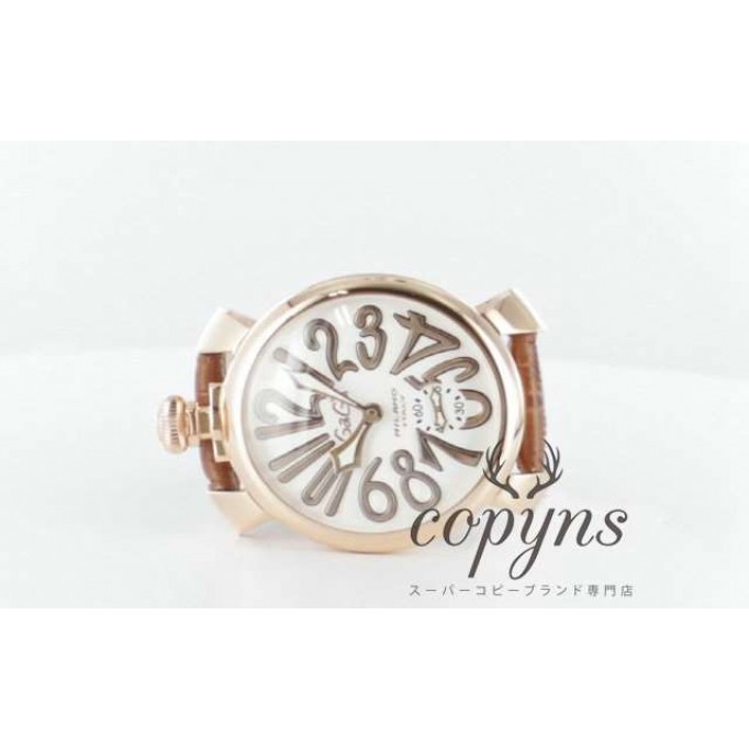 ガガミラノ 偽物 マニュアーレ48mm 5011.8 手巻き スモールセコンド レザー ブラウン/PGPホワイト メンズ