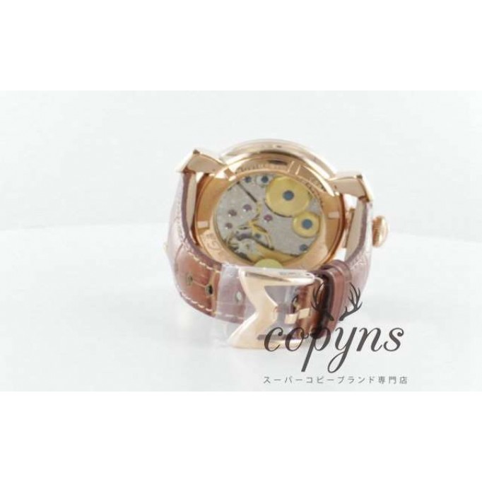 ガガミラノ 偽物 マニュアーレ48mm 5011.8 手巻き スモールセコンド レザー ブラウン/PGPホワイト メンズ