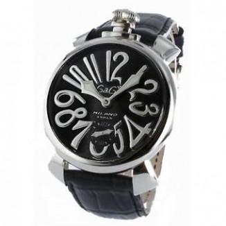 ガガミラノ 偽物 マニュアーレ48mm 5010.4 手巻き スモールセコンド レザー ブラック メンズ