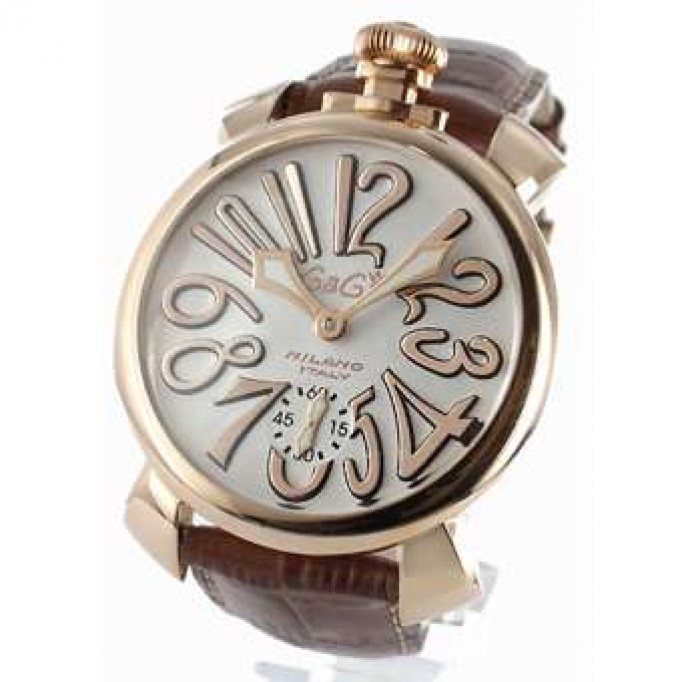 ガガミラノ 偽物 マニュアーレ48mm 5011.8 手巻き スモールセコンド レザー ブラウン/PGPホワイト メンズ