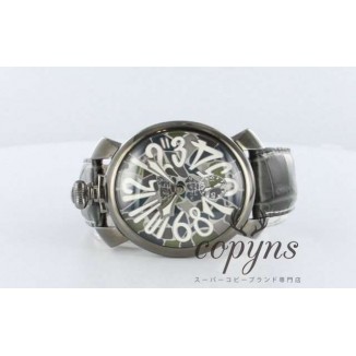 ガガミラノ 偽物 マニュアーレ48mm 5012MOS1 モザイク 手巻き スモールセコンド レザー オリーブグレー/モザイクオリーブ メンズ