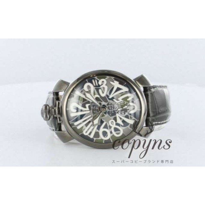 ガガミラノ 偽物 マニュアーレ48mm 5012MOS1 モザイク 手巻き スモールセコンド レザー オリーブグレー/モザイクオリーブ メンズ