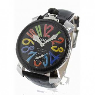ガガミラノ 偽物 マニュアーレ48mm 5015 手巻き スモールセコンド レザー ブラック メンズ