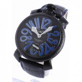 ガガミラノ 偽物 マニュアーレ48mm 5016.7 スモールセコンド レザー カーボンブラック メンズ