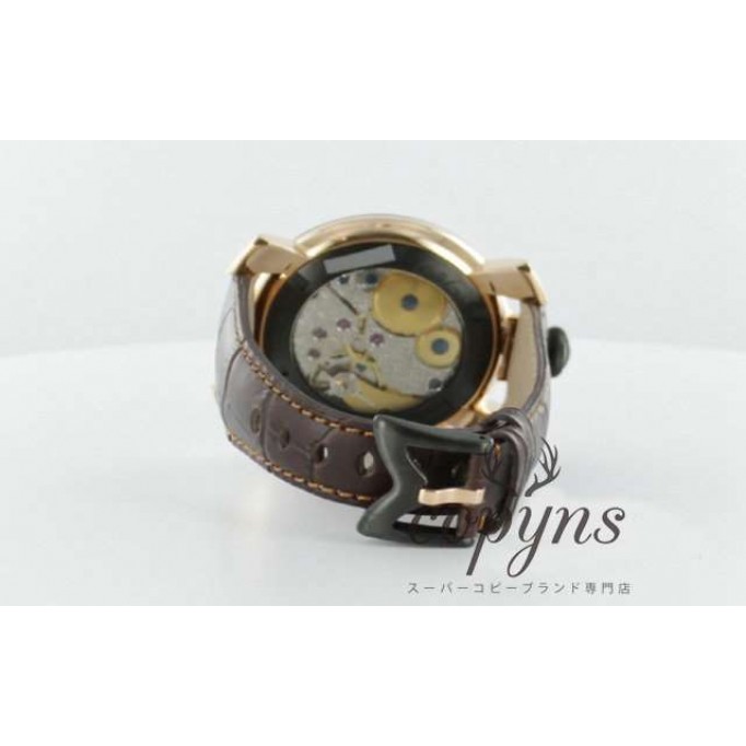ガガミラノ 偽物 マニュアーレ48mm 5014.1 手巻き スモールセコンド レザー ブラウン/PGPカーボンブラック メンズ