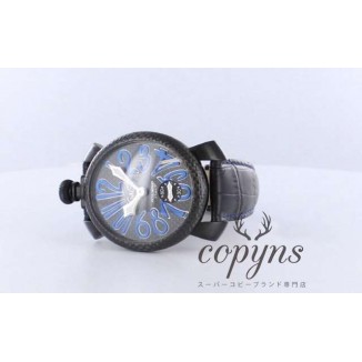ガガミラノ 偽物 マニュアーレ48mm 5016.7 スモールセコンド レザー カーボンブラック メンズ