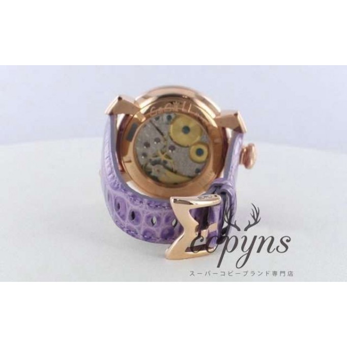 ガガミラノ 偽物 マニュアーレ48mm 5011.MOS1 モザイク 手巻き レザー ライトパープル/PGPモザイクアイボリー＆ピンク メンズ