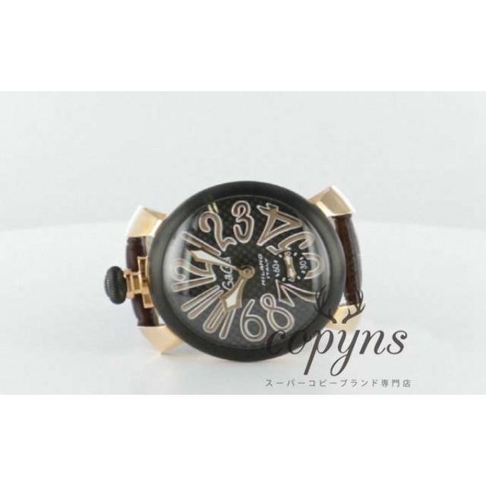 ガガミラノ 偽物 マニュアーレ48mm 5014.1 手巻き スモールセコンド レザー ブラウン/PGPカーボンブラック メンズ