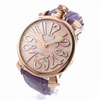 ガガミラノ 偽物 マニュアーレ48mm 5011.MOS1 モザイク 手巻き レザー ライトパープル/PGPモザイクアイボリー＆ピンク メンズ