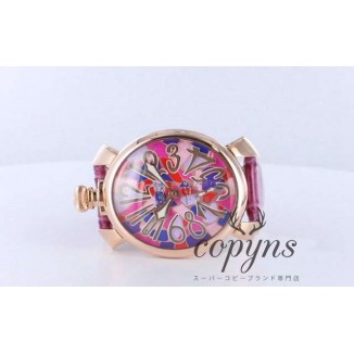 ガガミラノ 偽物 マニュアーレ48mm 5011MOS2 モザイク 手巻き スモールセコンド レザー PGPモザイクピンク メンズ