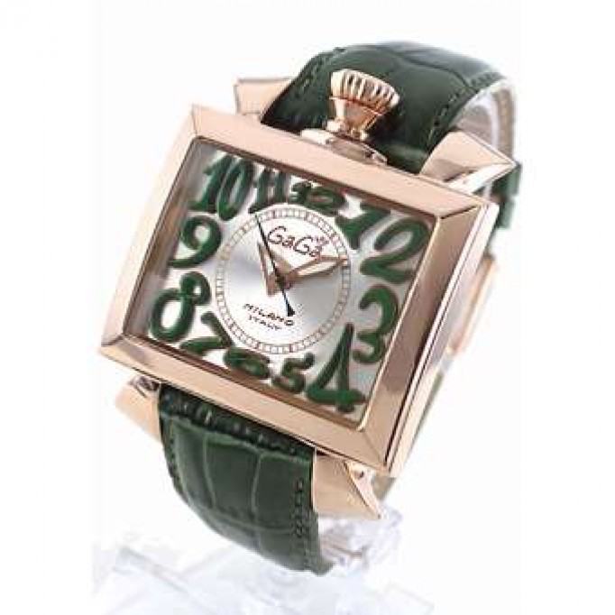 ガガミラノ スーパーコピー ナポレオーネ48mm スーパーコピー 6001.2 オートマチック レザー グリーン/PGPシルバー メンズ