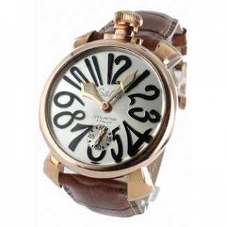 ガガミラノ 偽物 マニュアーレ48mm 5011.6 手巻き スモールセコンド レザー ブラウン/PGPシルバー メンズ