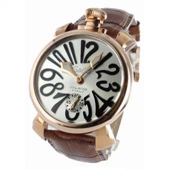 ガガミラノ 偽物 マニュアーレ48mm 5011.6 手巻き スモールセコンド レザー ブラウン/PGPシルバー メンズ
