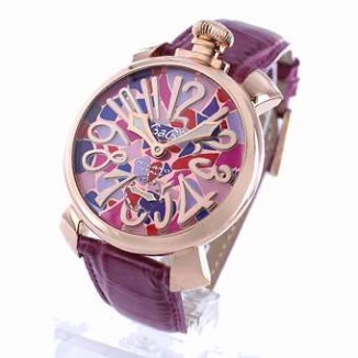 ガガミラノ 偽物 マニュアーレ48mm 5011MOS2 モザイク 手巻き スモールセコンド レザー PGPモザイクピンク メンズ