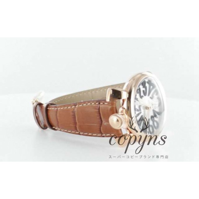 ガガミラノ 偽物 マニュアーレ48mm 5011.6 手巻き スモールセコンド レザー ブラウン/PGPシルバー メンズ